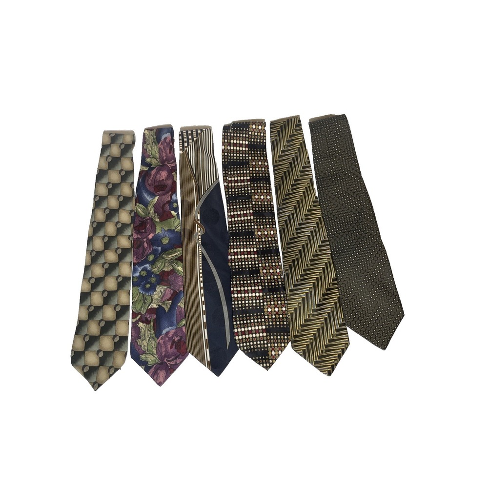 Mens Silk Tie Lot of 6 Vintage Geometric Pattern Classic Retro Novelty Neckties